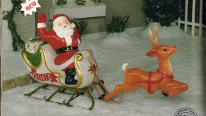 santa and reindeer vintage blow mold