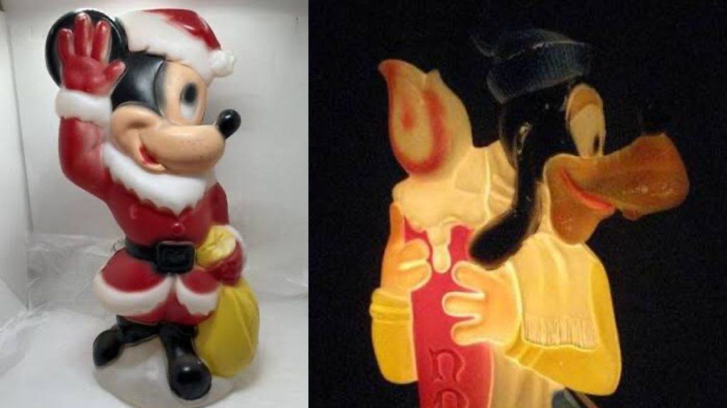 Vintage Empire Plastics Mickey Mouse santa & Goofy blow molds.