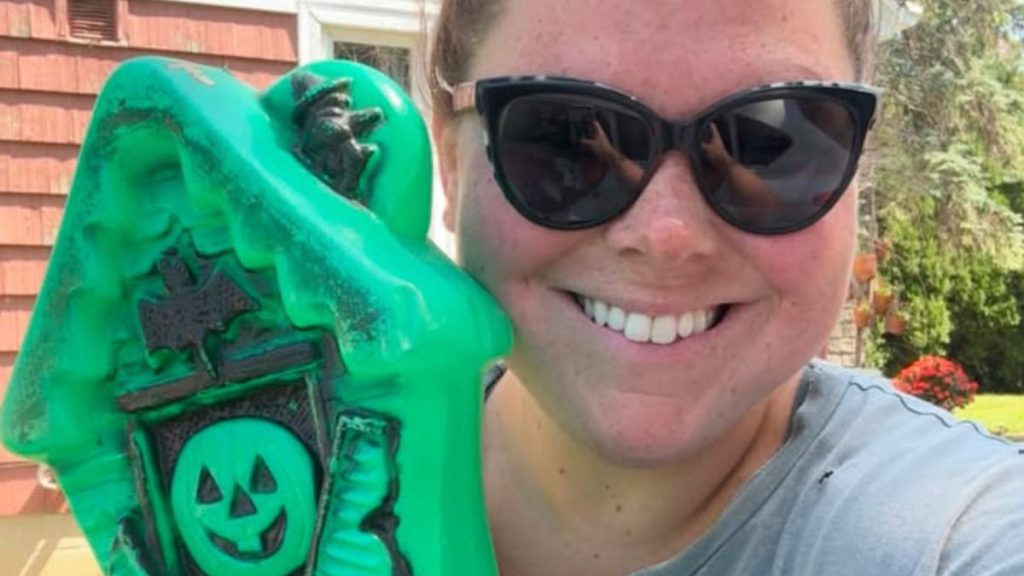 Hope's prized green Haunted House blow mold. 