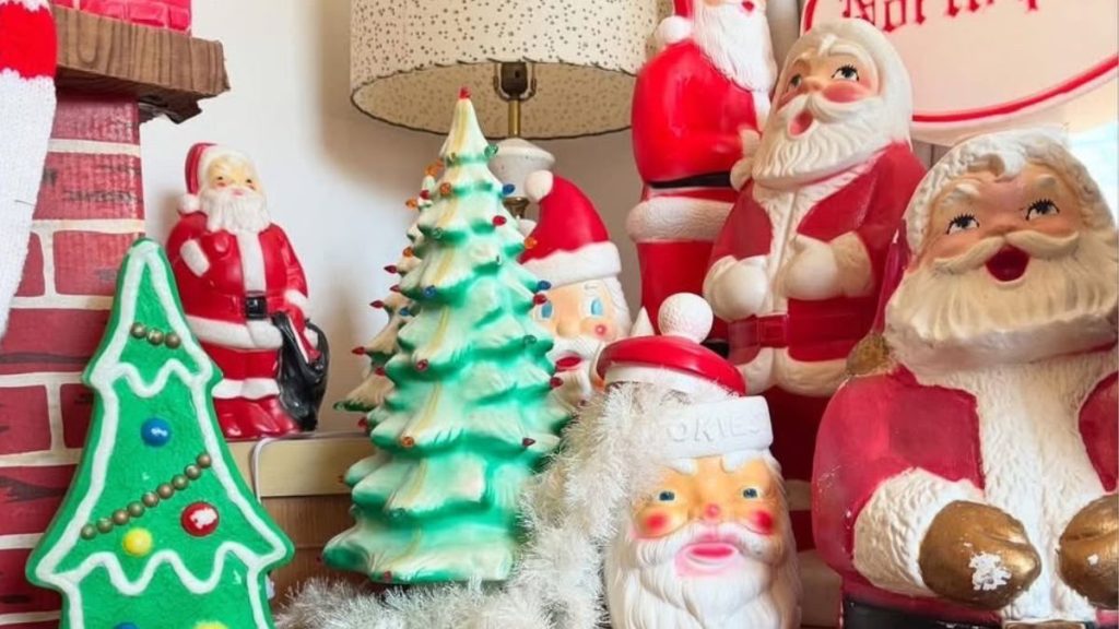 Hope's collection of vintage Beco Santas.
