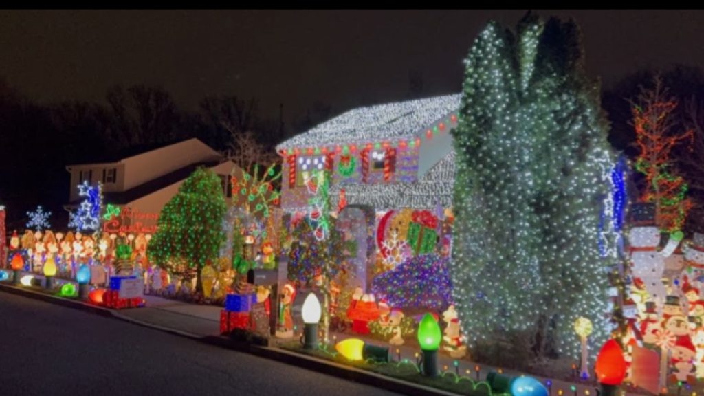 Gress House Holiday Light Spectacular Christmas display with vintage blow molds