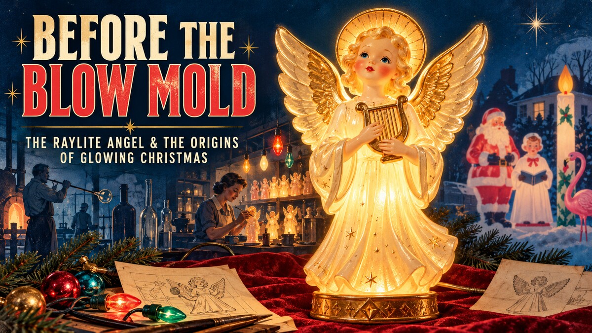 Vintage Raylite Christmas angel illustrating the history of illuminated plastic decorations before Empire and Union blow molds.