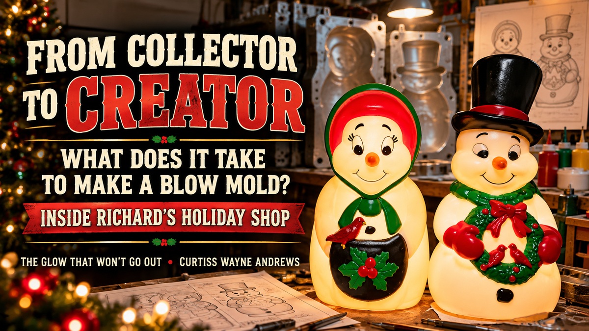 Christmas blow molds created by Richard's Holiday Shop illustrating how modern blow molds are designed and manufactured