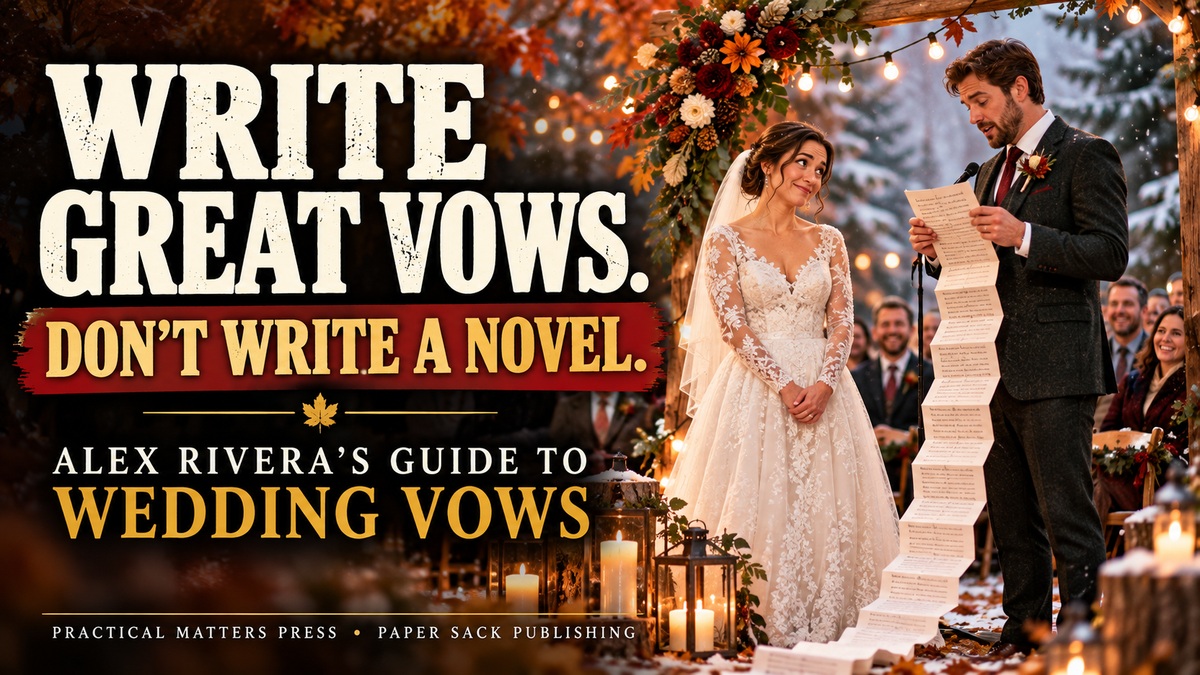 Bride and groom exchanging personal wedding vows at a fall and winter wedding ceremony